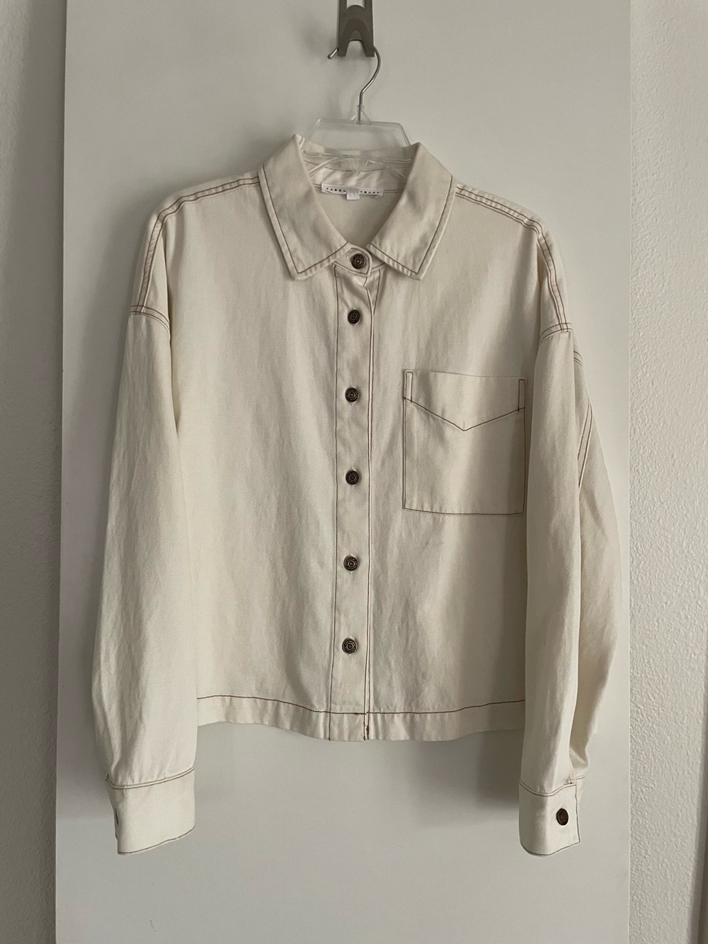 Jane Delancey Cotton Denim Jean Shirt Jacket Shacket Ivory NWOT